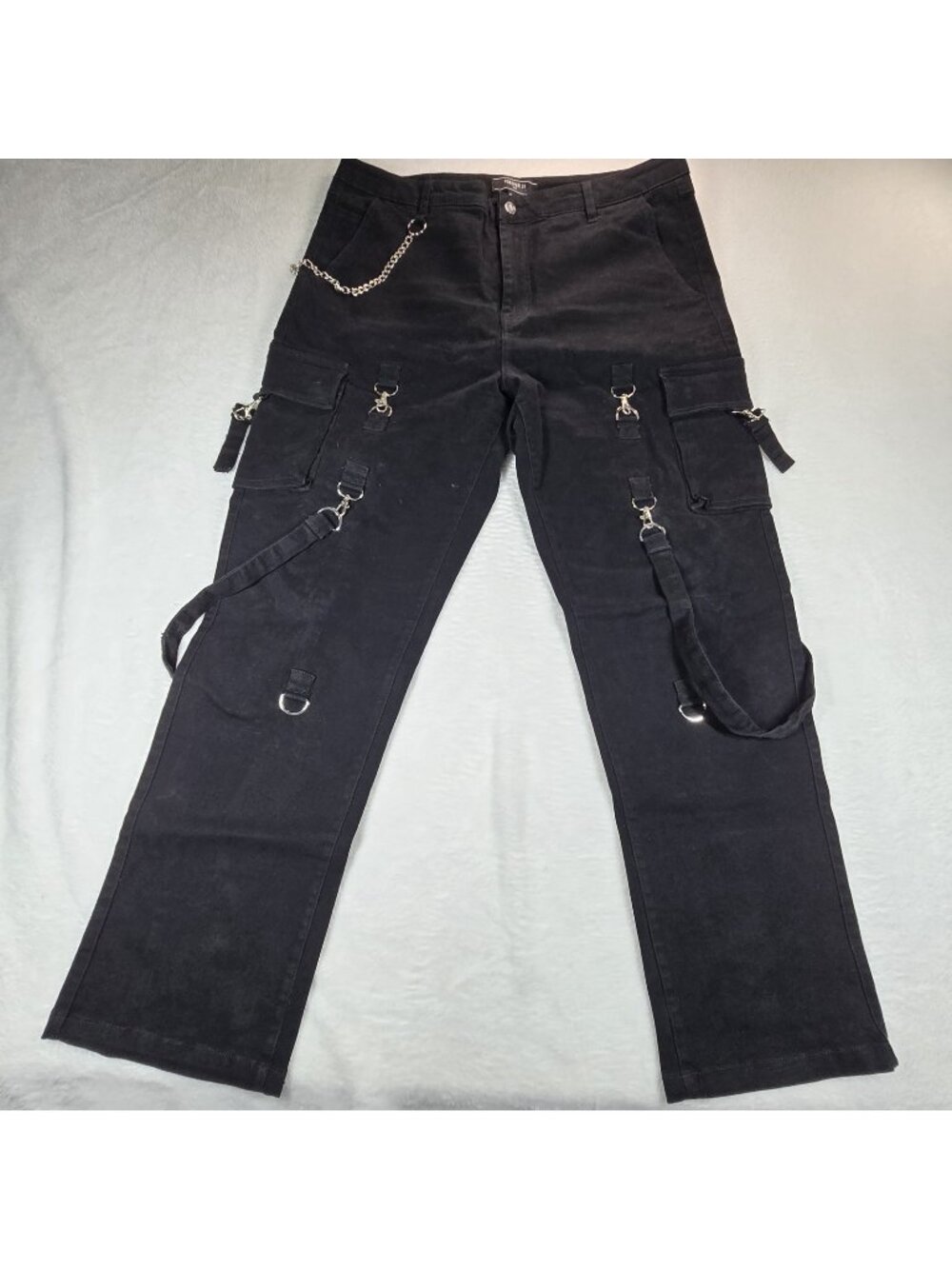 Y2K Forever 21 Black Punk Goth Grunge Jeans Chains Cargo Men’s Size 36 X 30